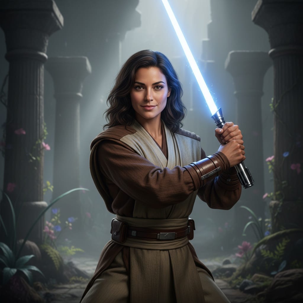 athletic latino woman jedi knight portrait 54866439