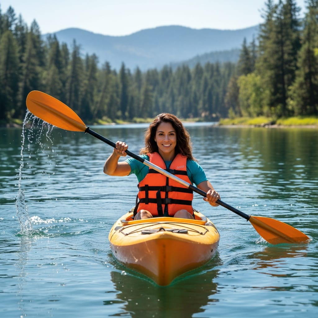 athletic latino woman kayak water adventure 86971285