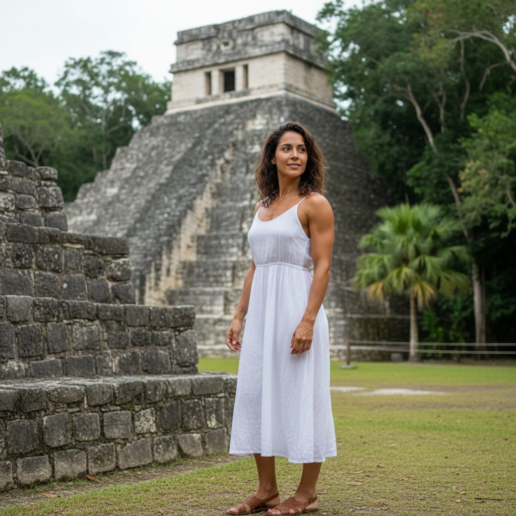 athletic latino woman mayan ruins adventure shot 72710381