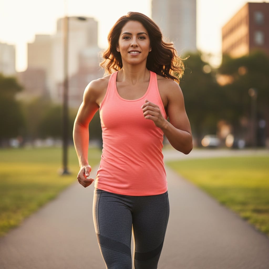 athletic latino woman outdoor running motion 57246636