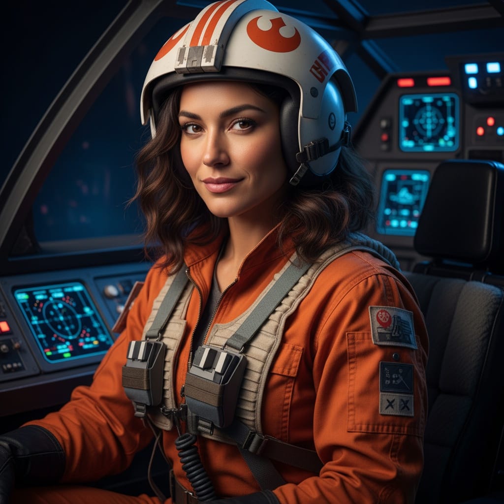 athletic latino woman rebel pilot cockpit 28919221