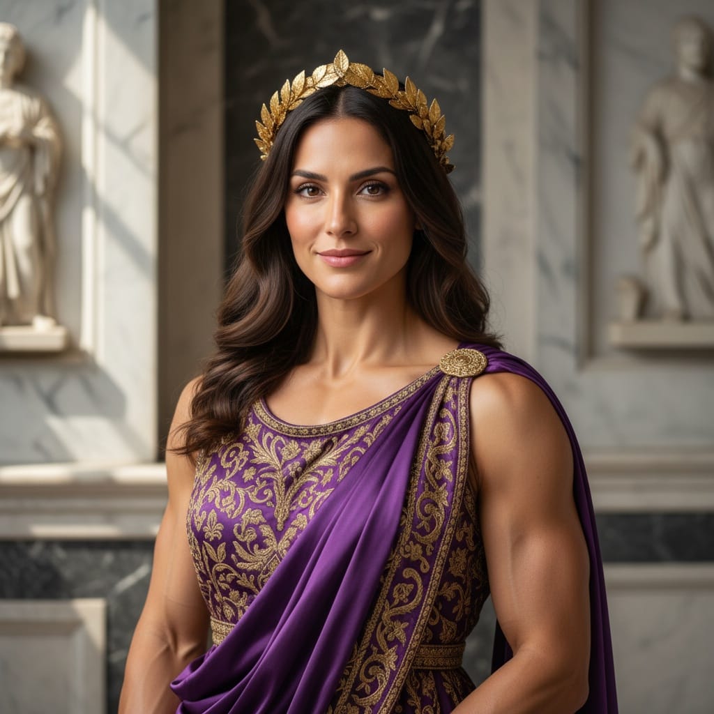 athletic latino woman roman emperor laurel crown 24702569