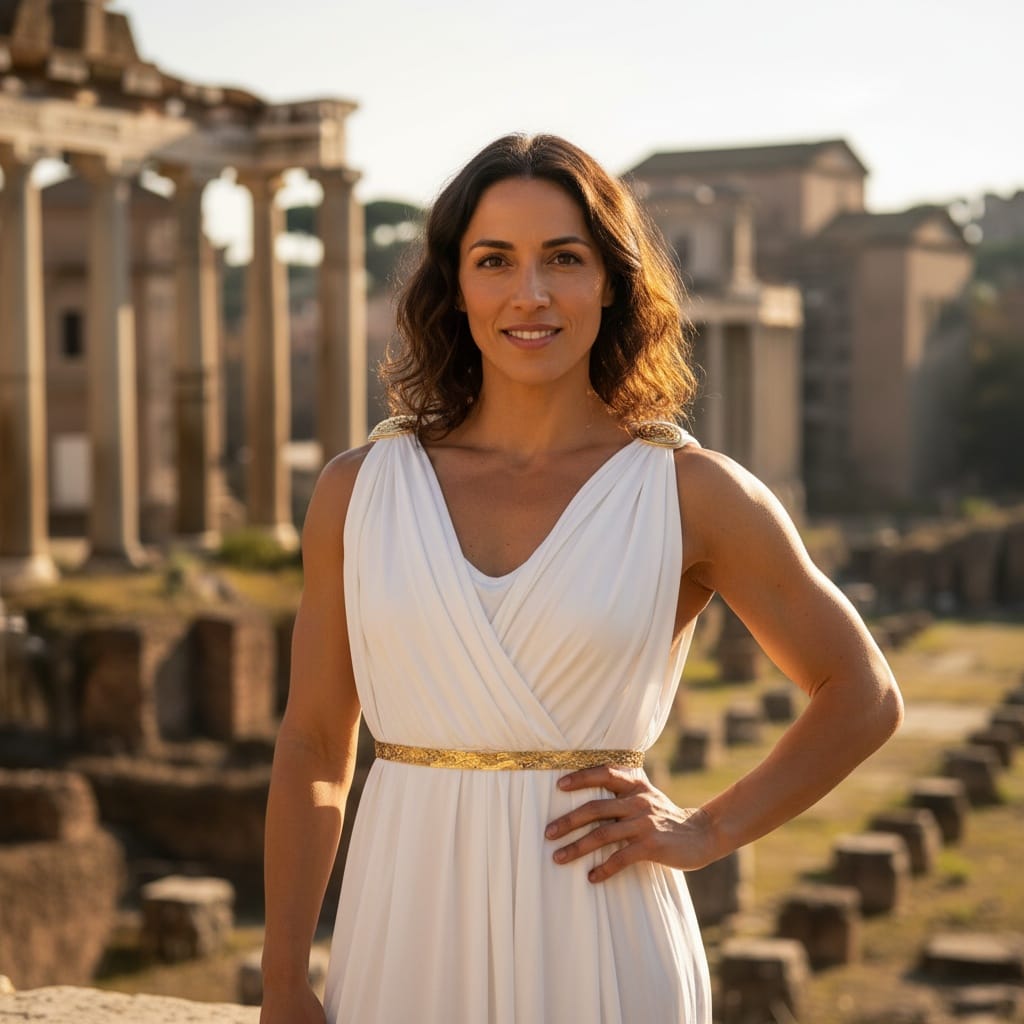 athletic latino woman roman forum ruins 56132165