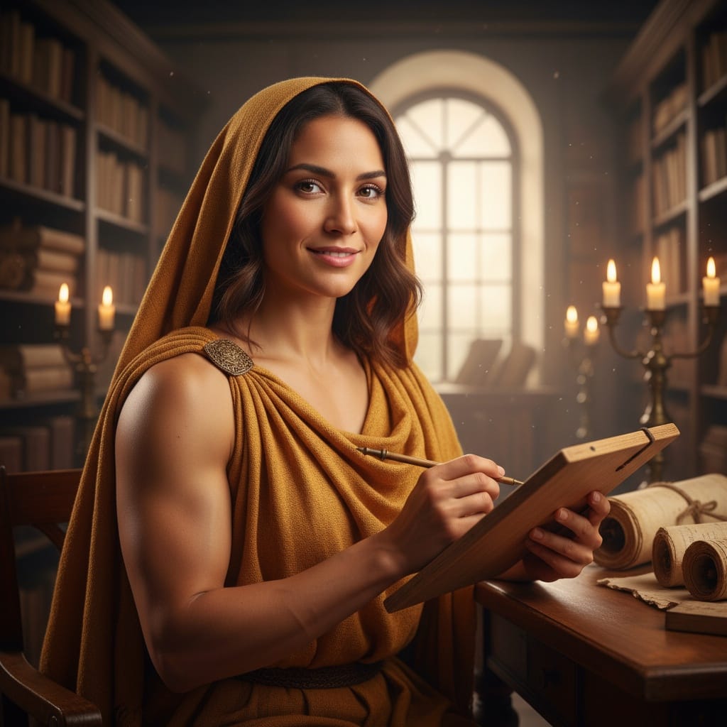 athletic latino woman roman scholar library 82168119