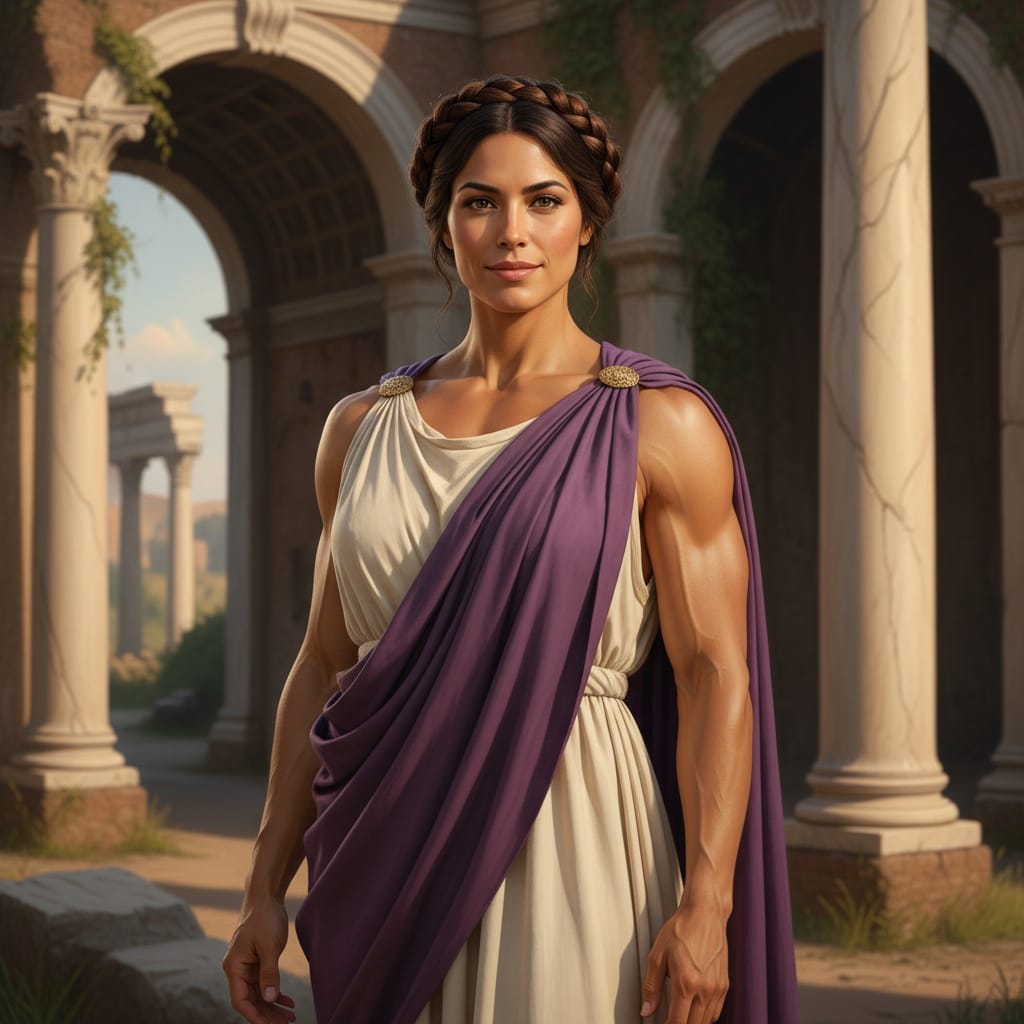 athletic latino woman roman senator toga portrait 15380010