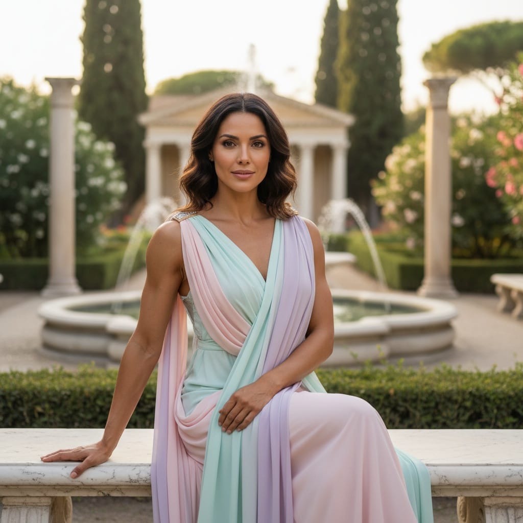 athletic latino woman roman villa garden 13926787