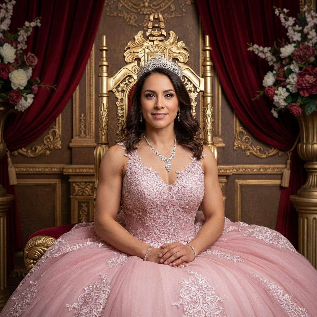 athletic latino woman sitting throne chair portrait 67655203