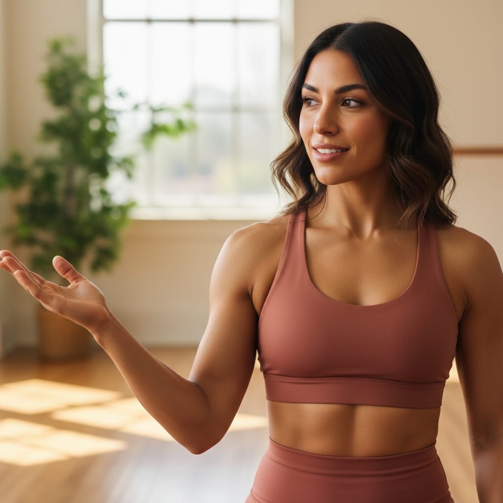 athletic latino woman teaching adjustment closeup 19005698