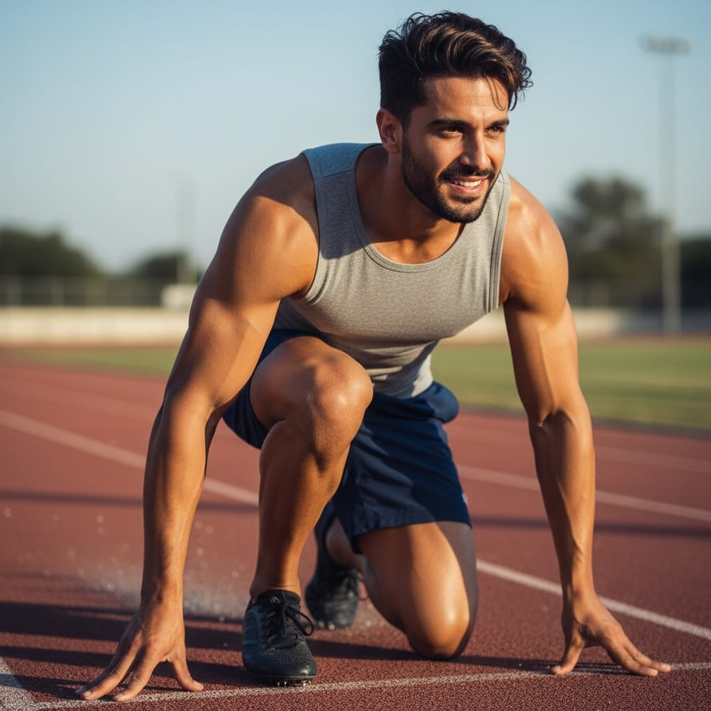 athletic middle_eastern man explosive sprint start 52313694