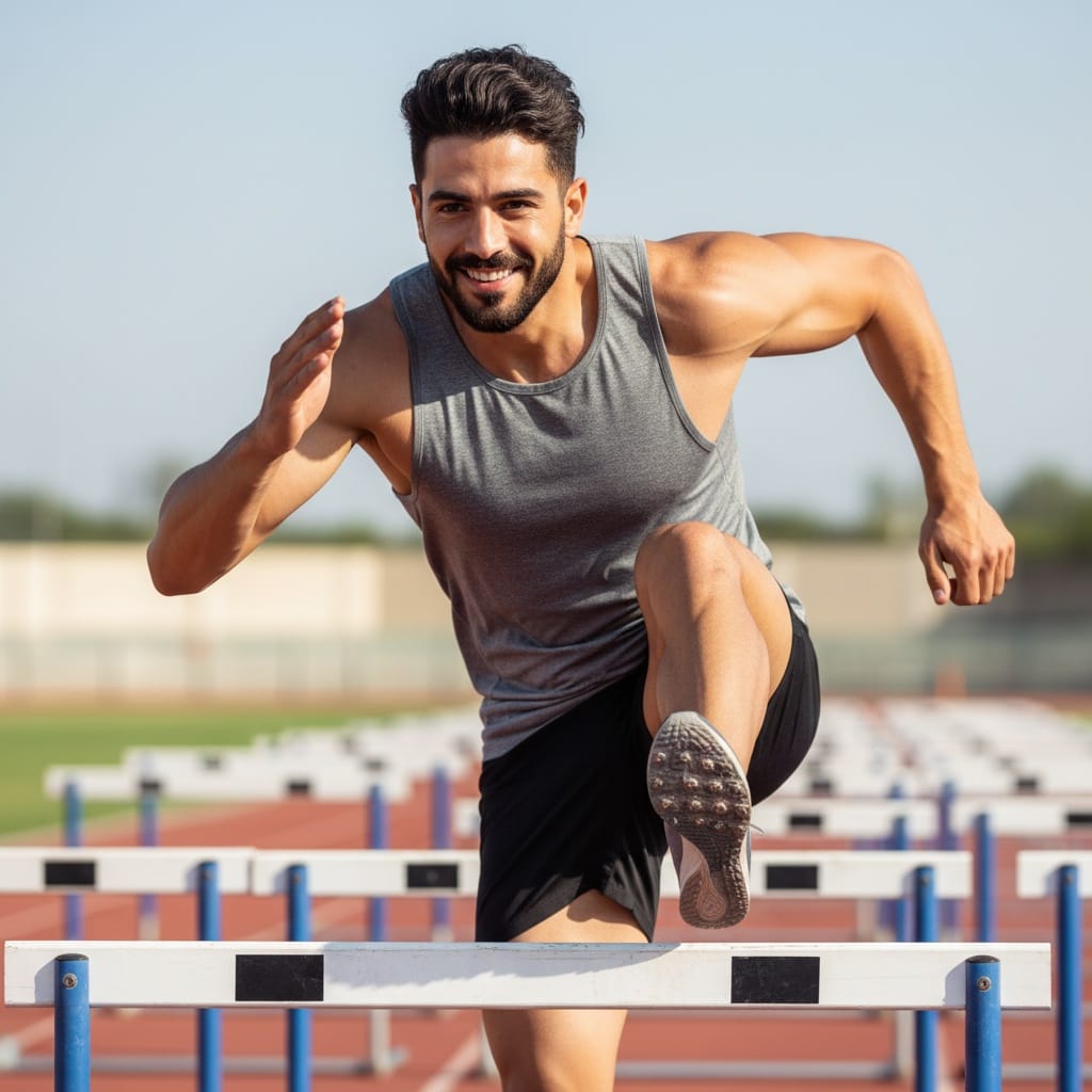 athletic middle_eastern man hurdle training form 62743248