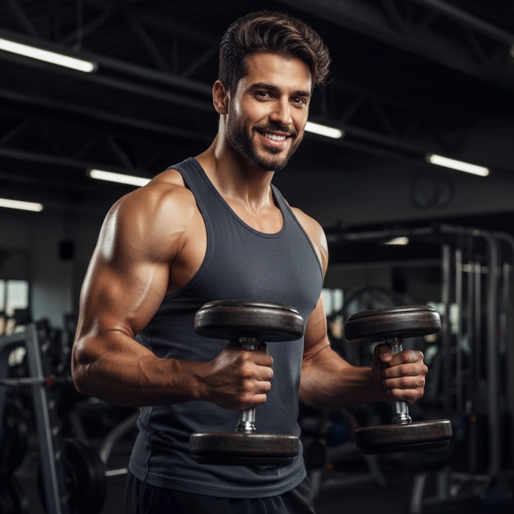 athletic middle_eastern man intense workout weights 75561816