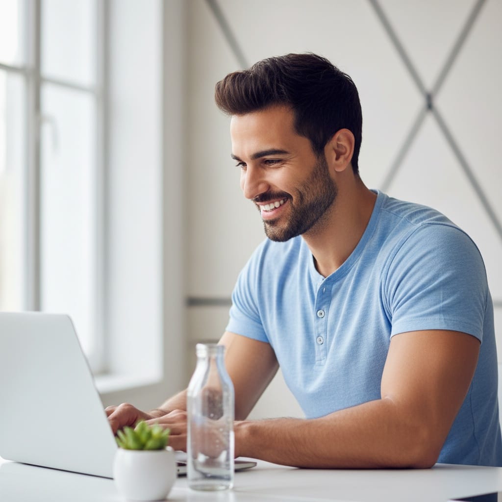athletic middle_eastern man laptop coaching session 22878741