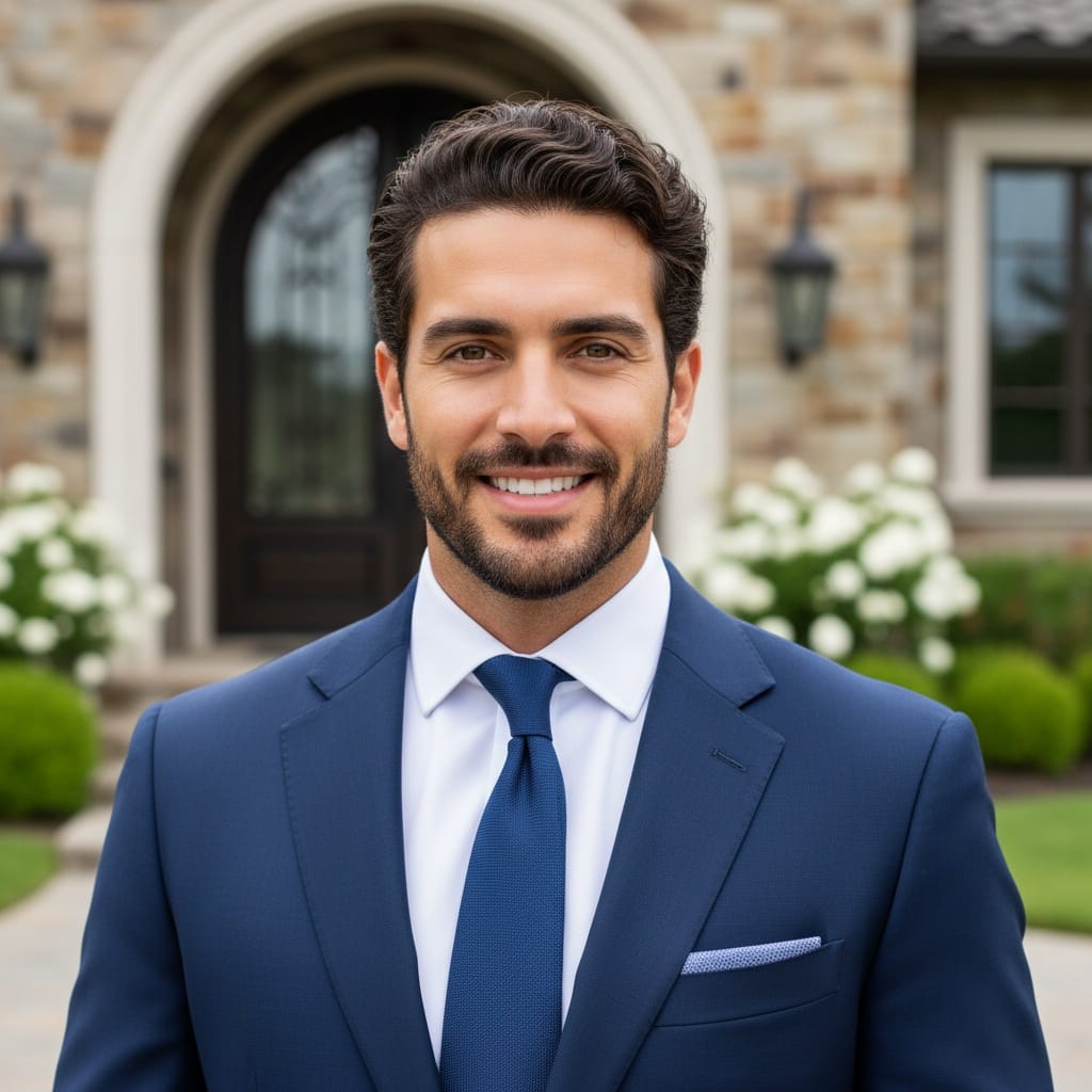 athletic middle_eastern man luxury home entrance 42184979