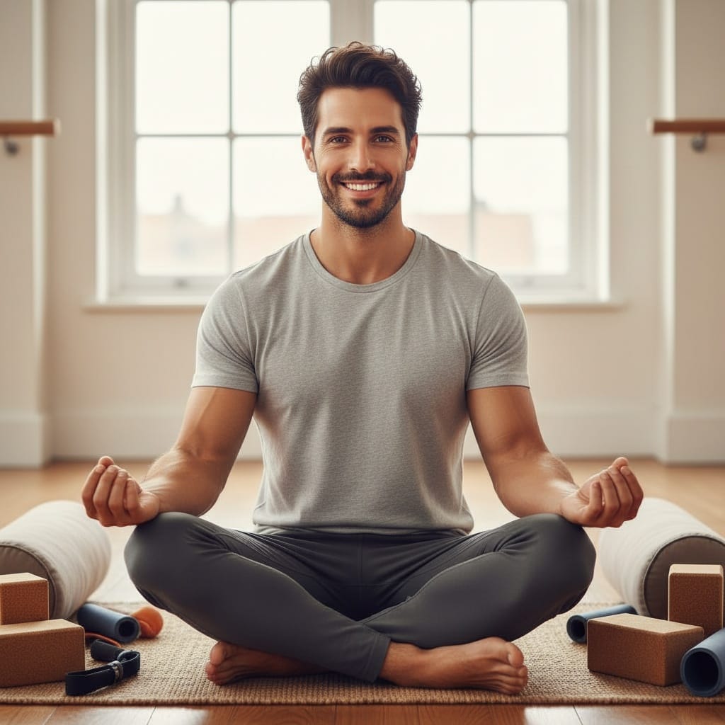 athletic middle_eastern man mat with props seated 22984584