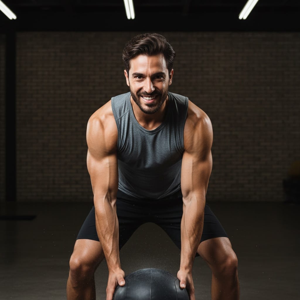 athletic middle_eastern man medicine ball slam 26146839