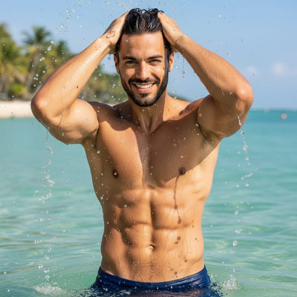 athletic middle_eastern man ocean water action shot 98323852