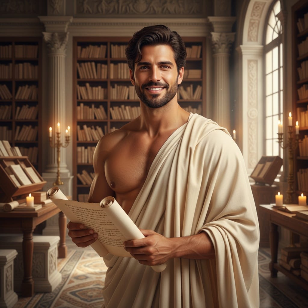 athletic middle_eastern man roman scholar library 56858571
