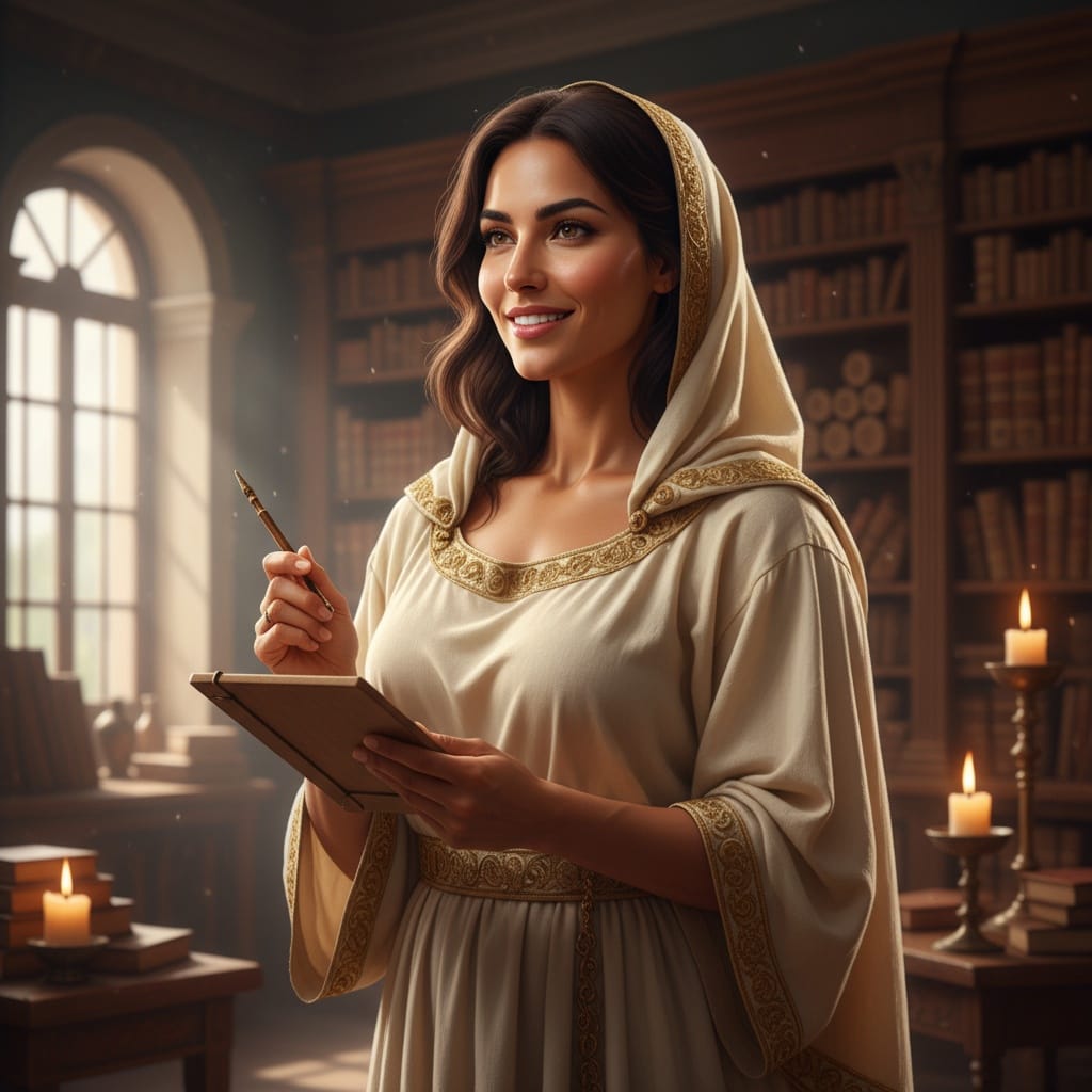 athletic middle_eastern woman roman scholar library 38841623