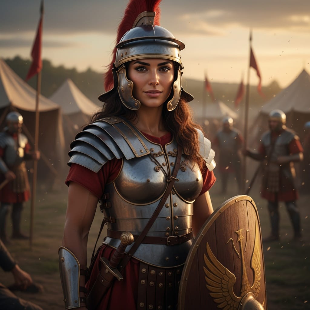 athletic middle_eastern woman roman soldier legion 57902605