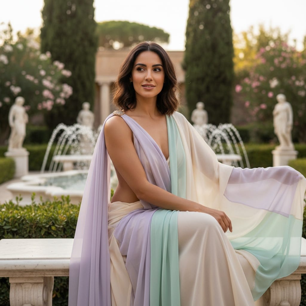 athletic middle_eastern woman roman villa garden 93648912