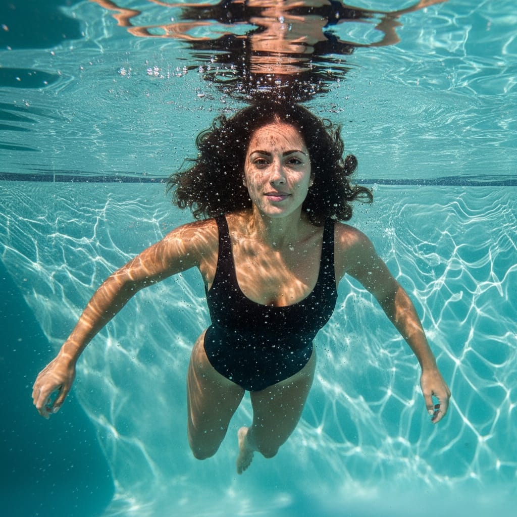 athletic middle_eastern woman underwater pool shot 77360924