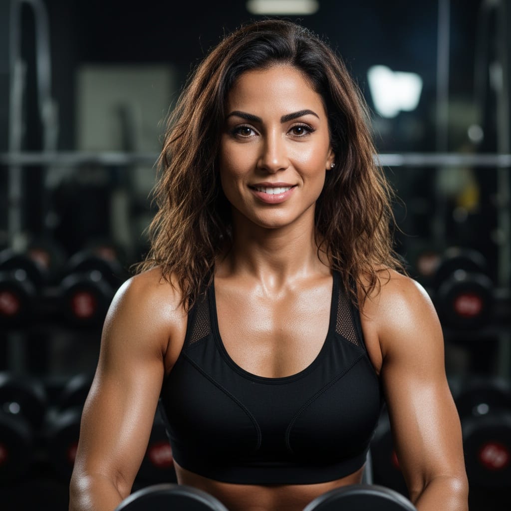 athletic middle_eastern woman weight bench close up 62769135