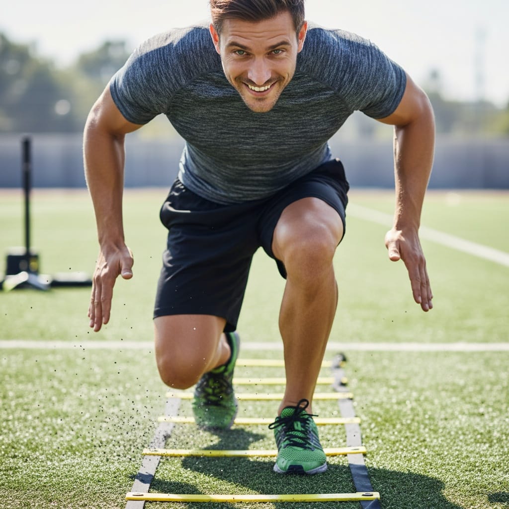 athletic white man agility ladder drills 24059945
