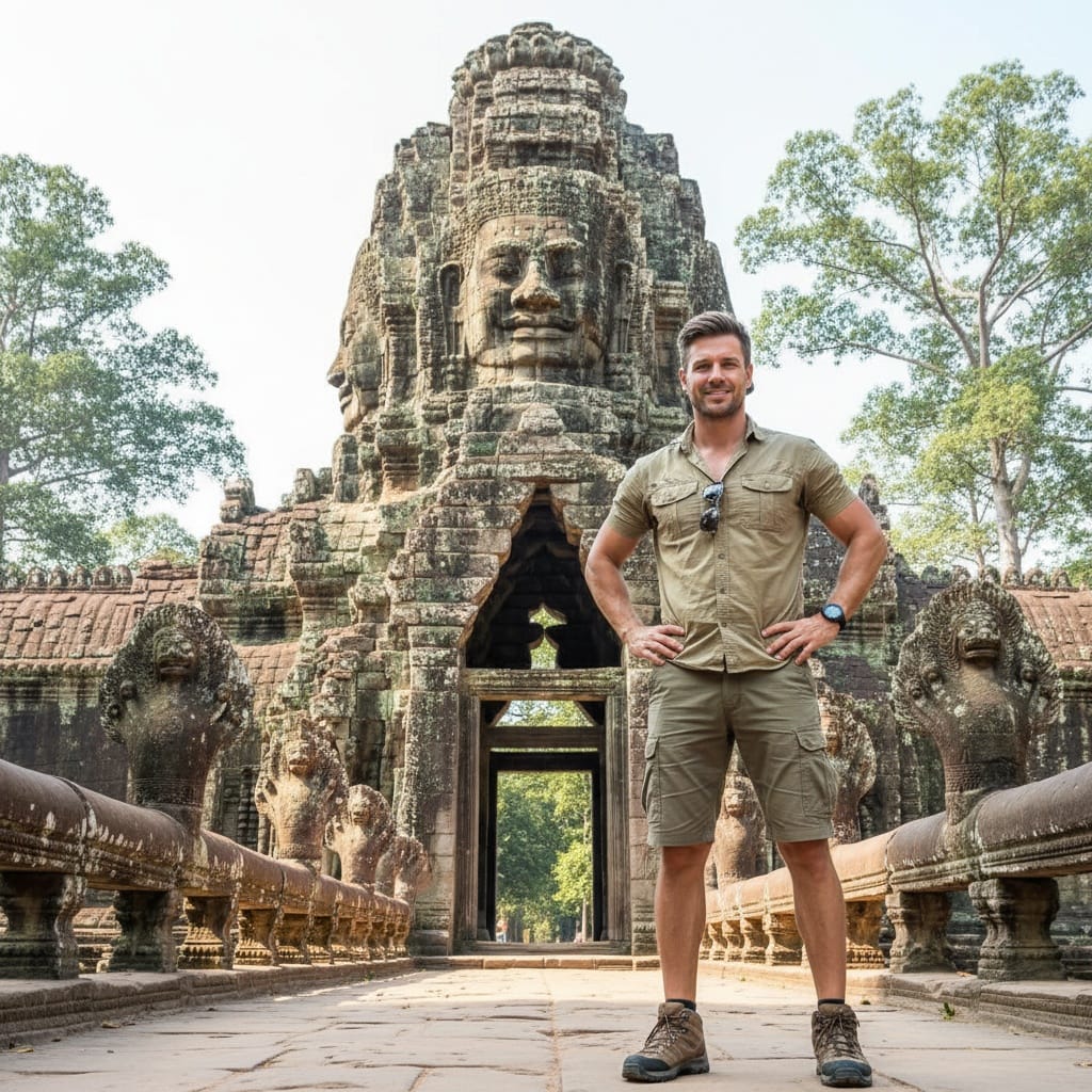 athletic white man angkor thom south gate 87414874