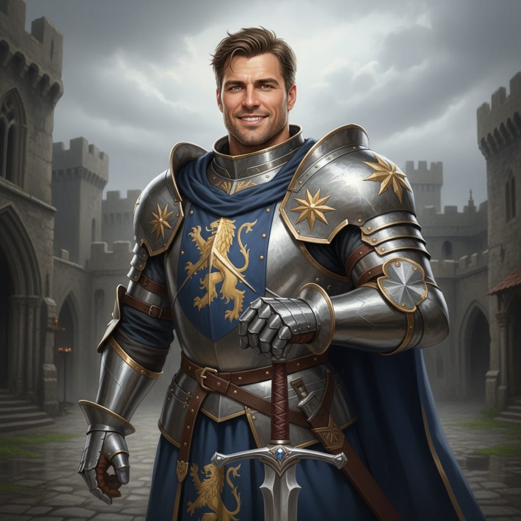 athletic white man armored knight portrait 32250306