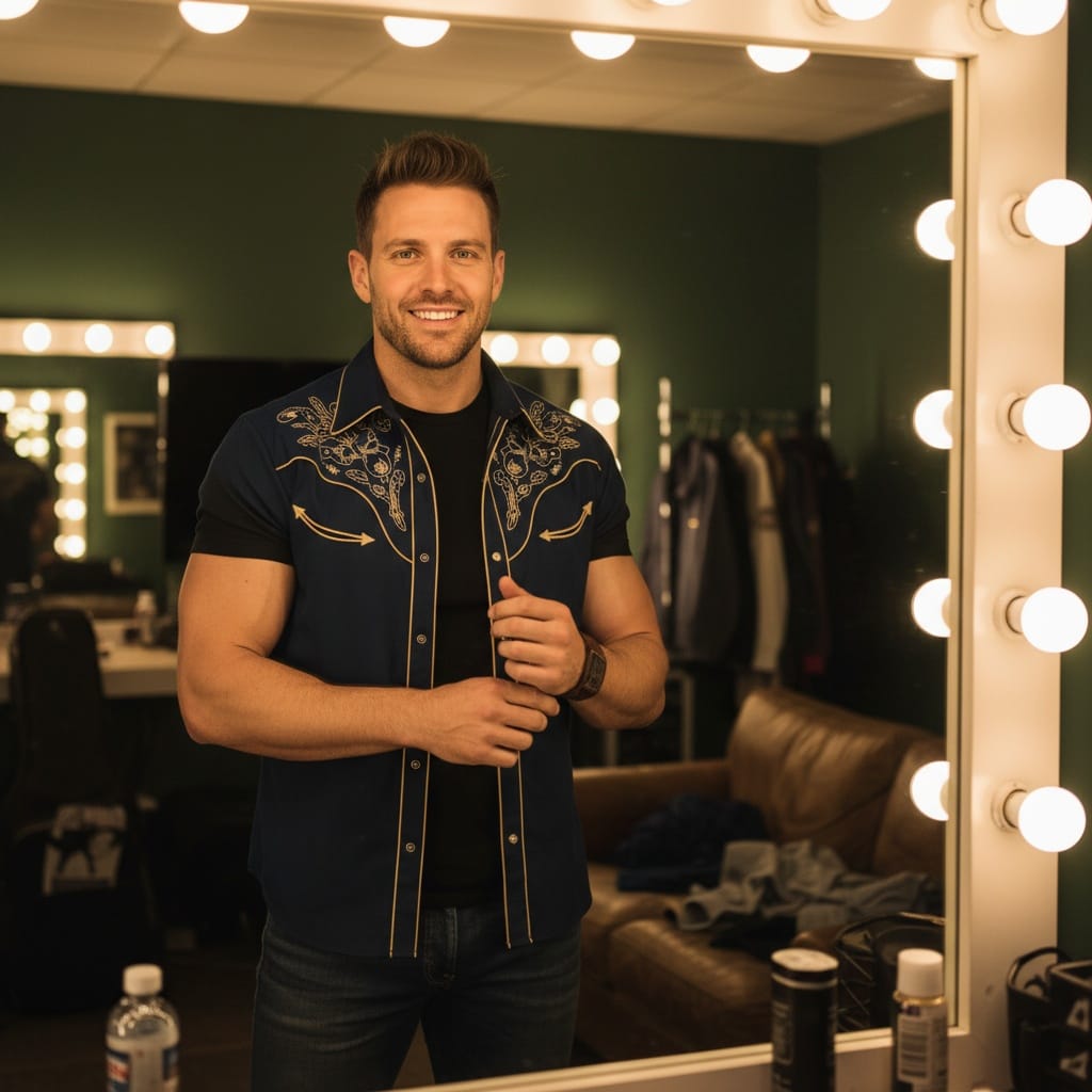 athletic white man backstage green room 80776443