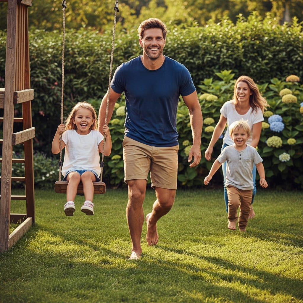 athletic white man backyard play action 19166278