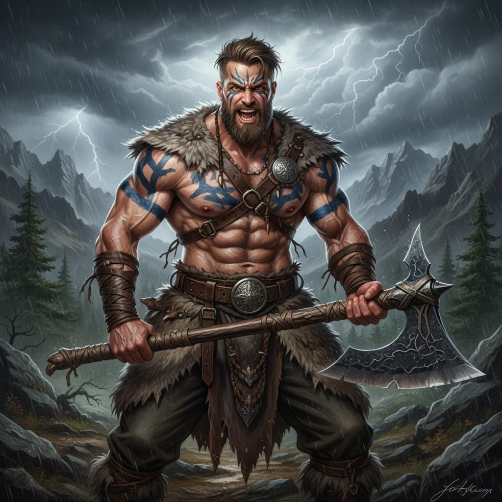 athletic white man barbarian wilderness fierce 93788790