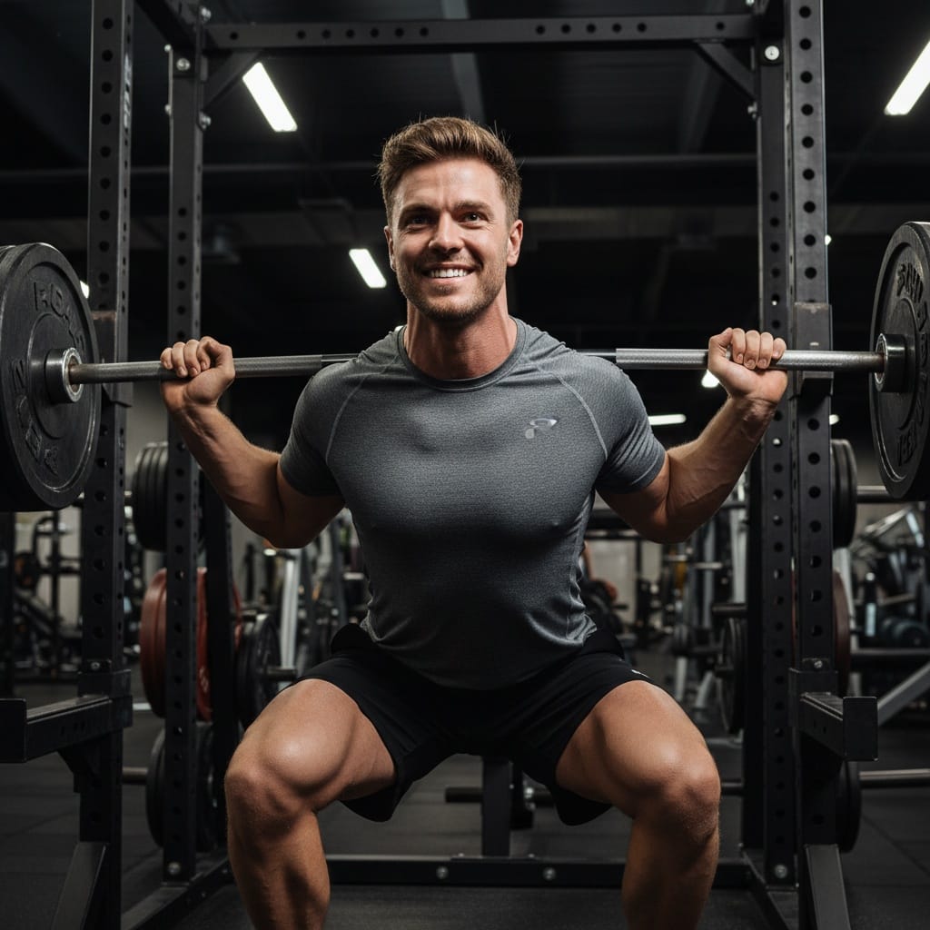 athletic white man barbell squat power 65244547