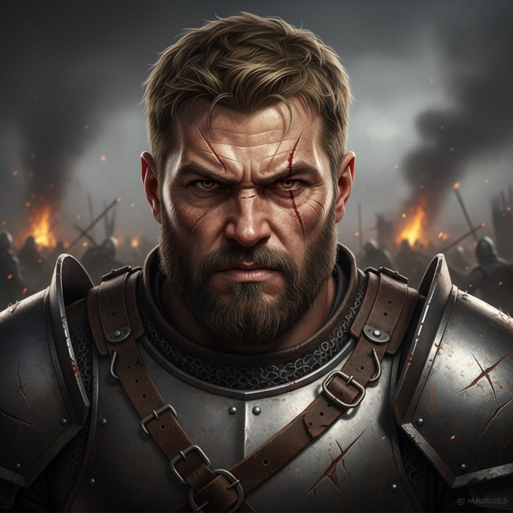 athletic white man battle scarred warrior 31587040