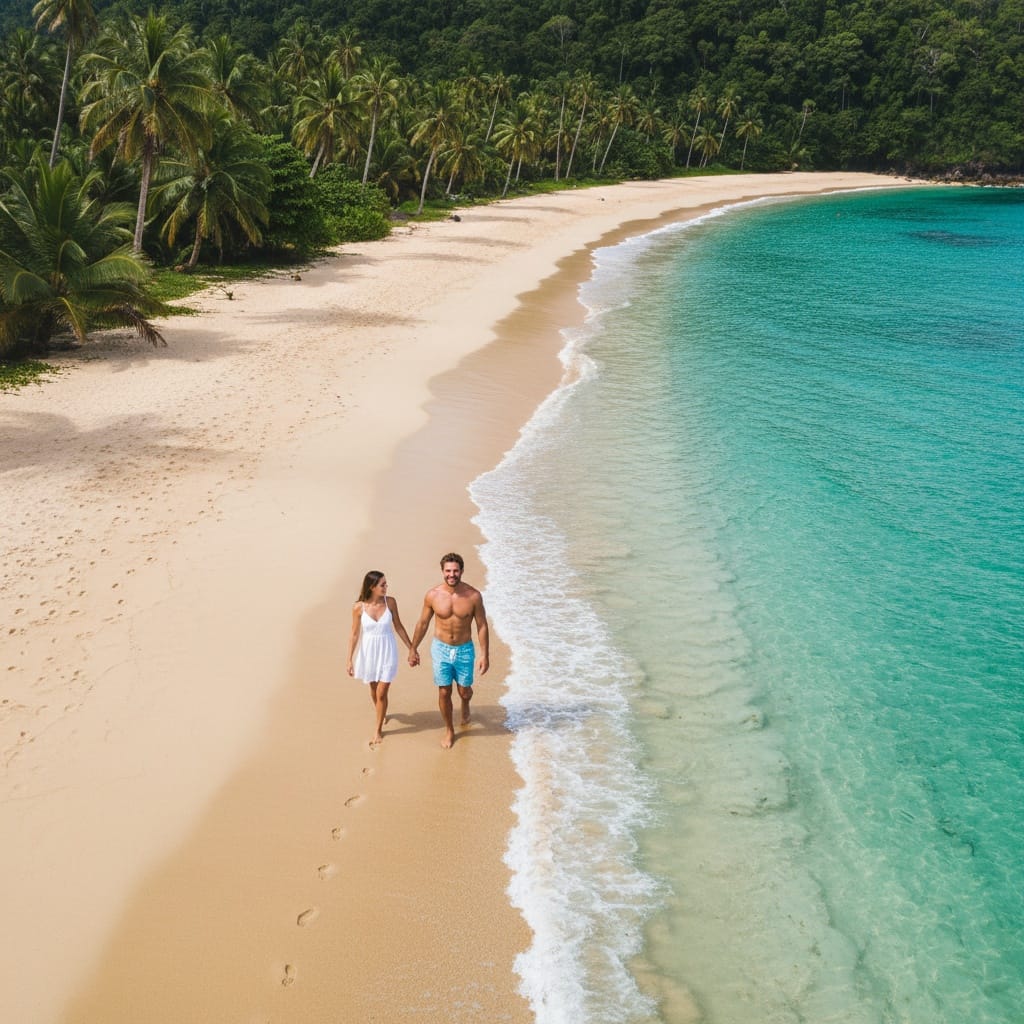 athletic white man beach walking aerial 79074461