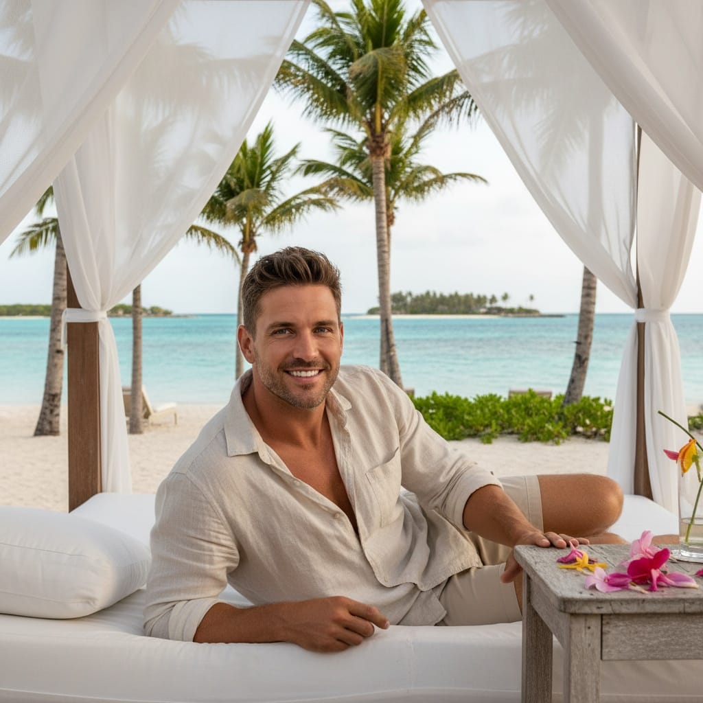 athletic white man beachfront pavilion daybed 10094883
