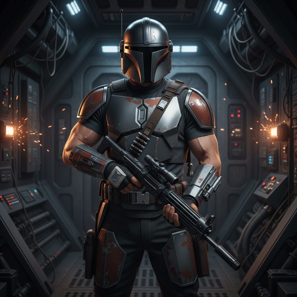 athletic white man bounty hunter armor 29894340
