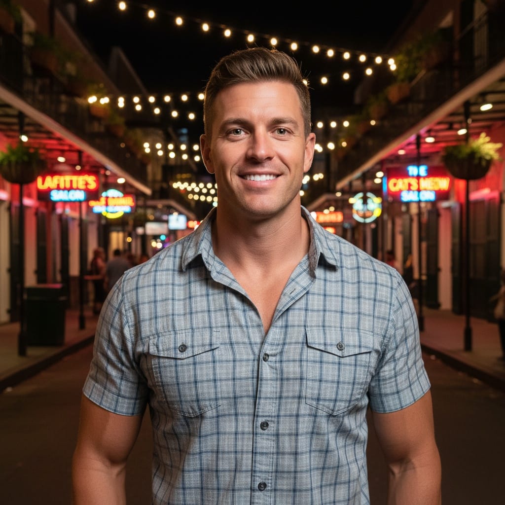 athletic white man bourbon street neon night 25344287