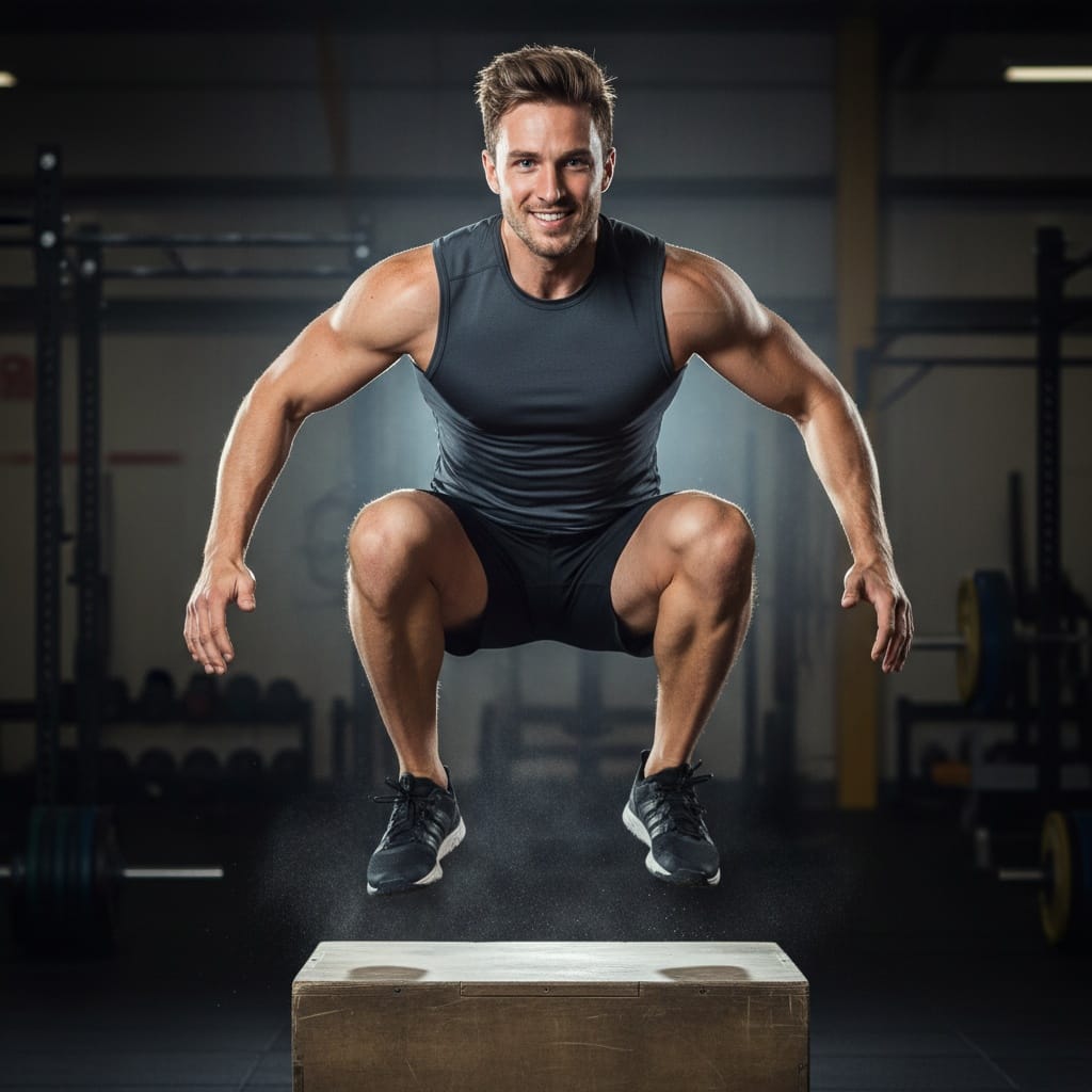 athletic white man box jump explosive action 44167563