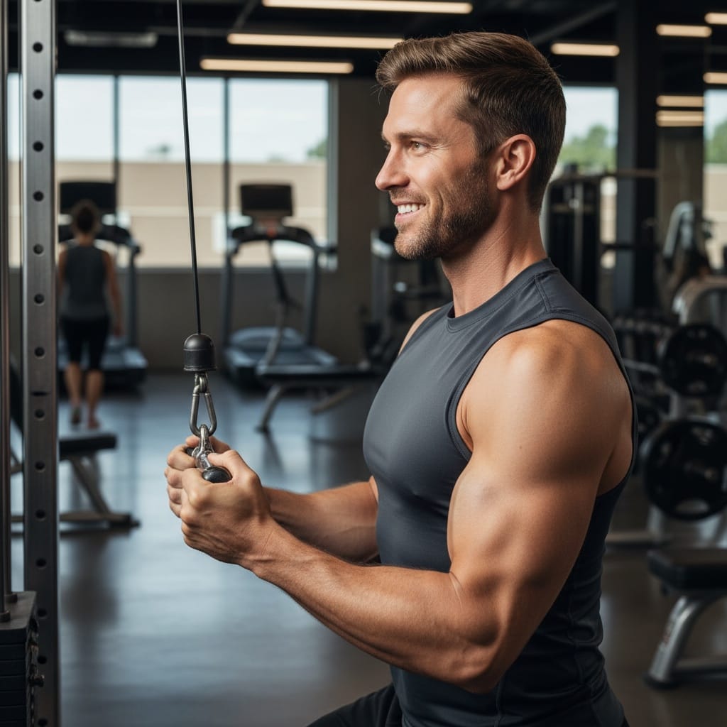 athletic white man cable machine workout 89774670