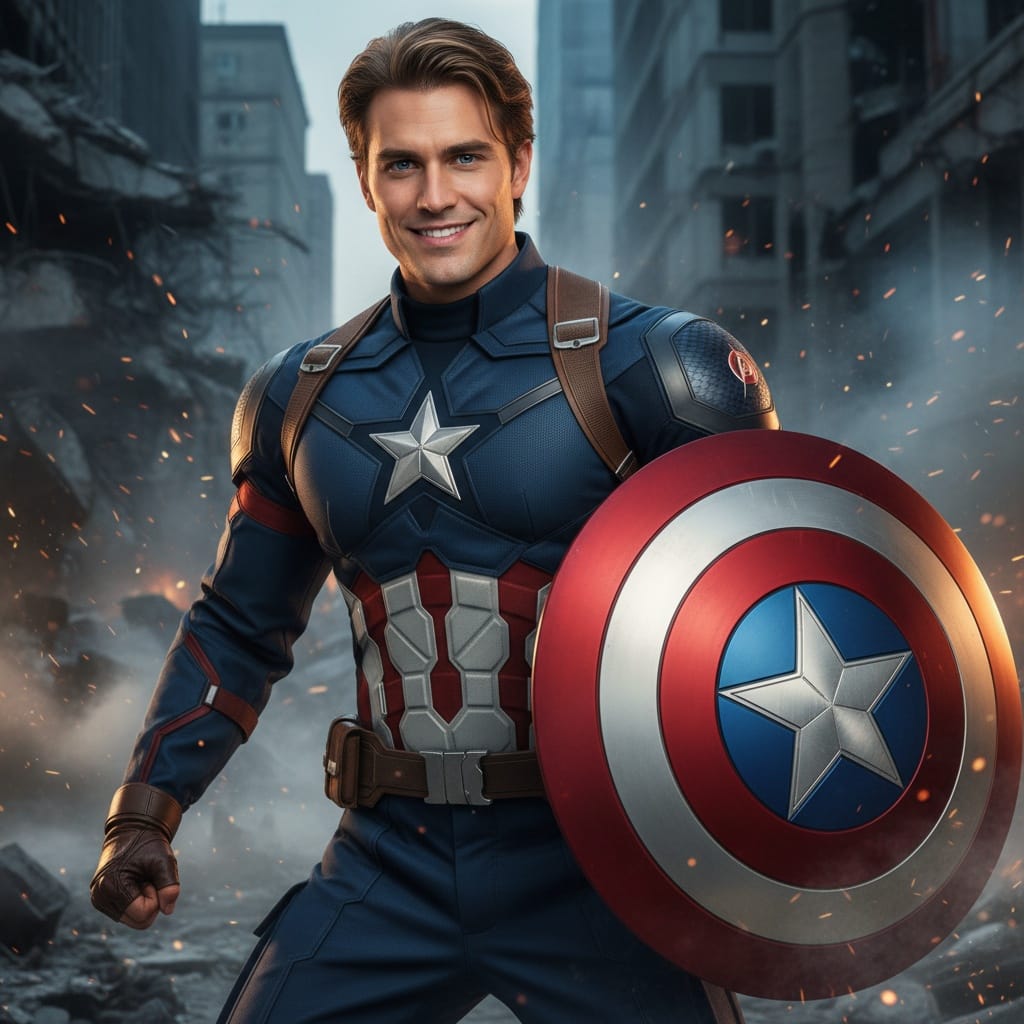 athletic white man captain america shield ready 83363701