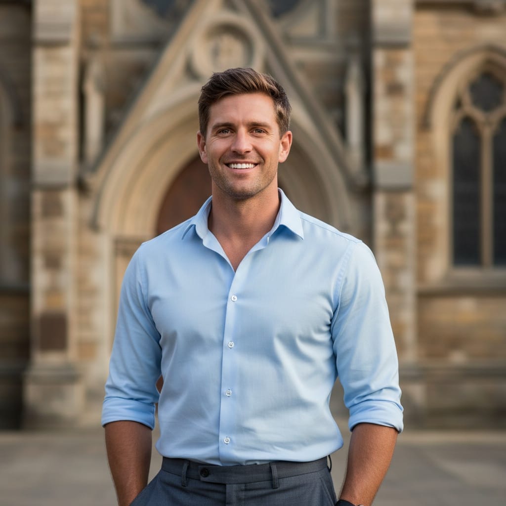 athletic white man church Sunday best portrait 27541090