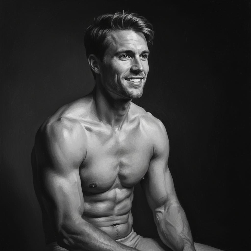 athletic white man classical chiaroscuro portrait 75457500
