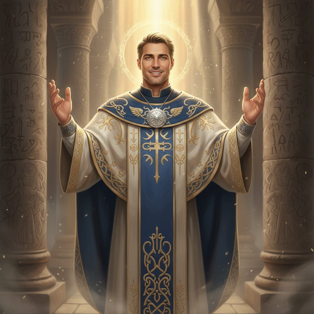 athletic white man cleric temple blessing 98145324