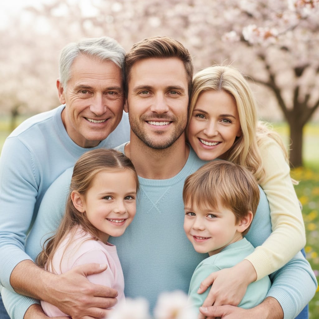 athletic white man close family embrace 68038378