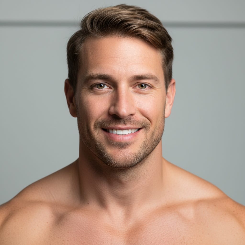 athletic white man close up genuine smile 54411318
