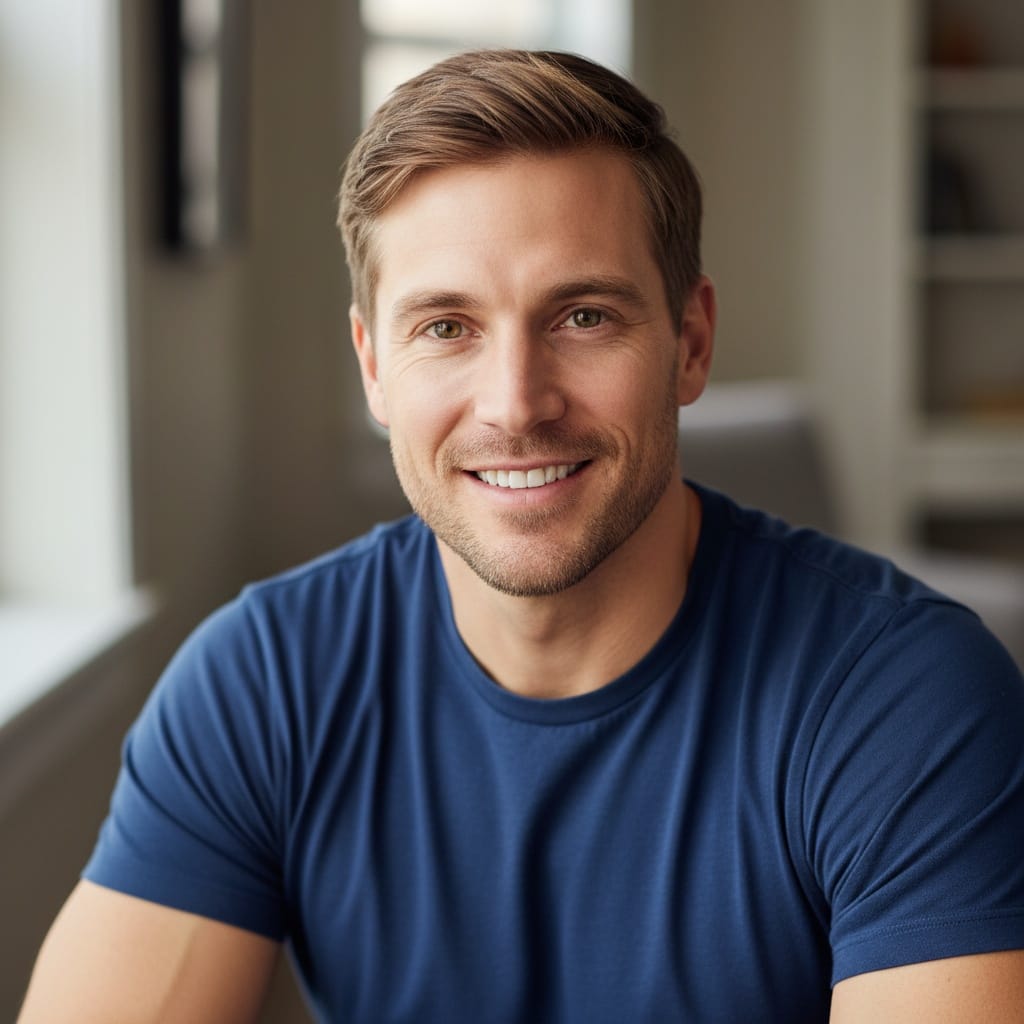 athletic white man close up genuine smile 90326405
