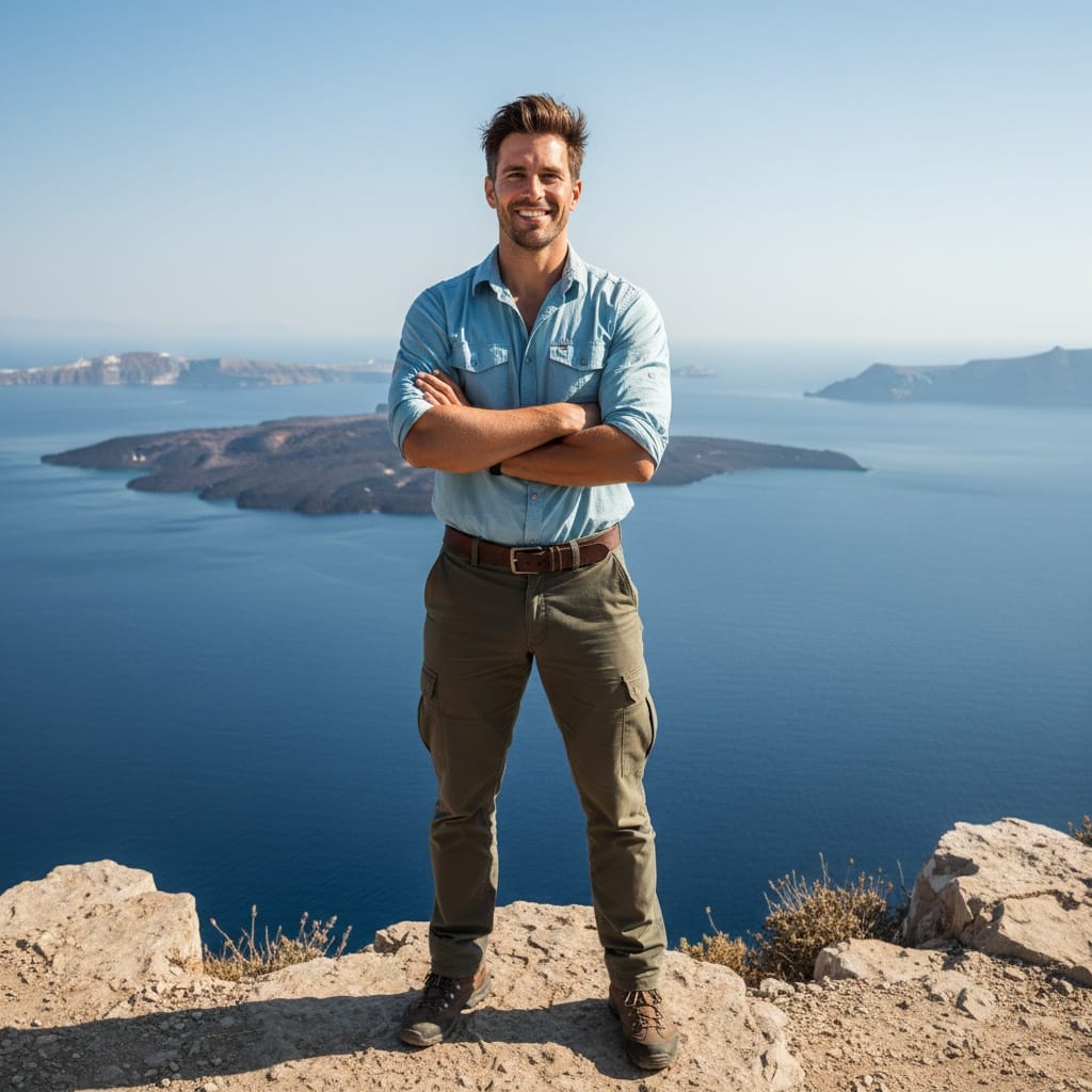 athletic white man coastal cliffside view 80112132