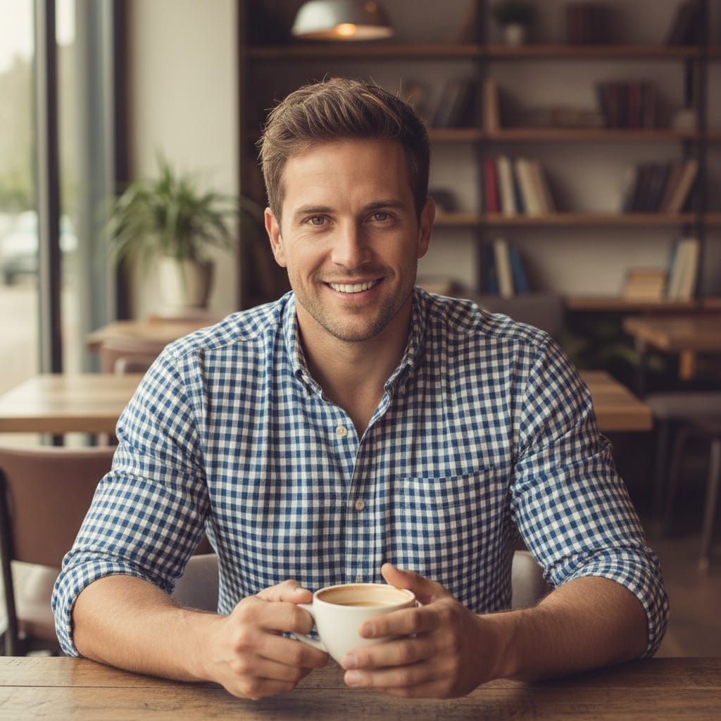 athletic white man coffee shop casual 27583778