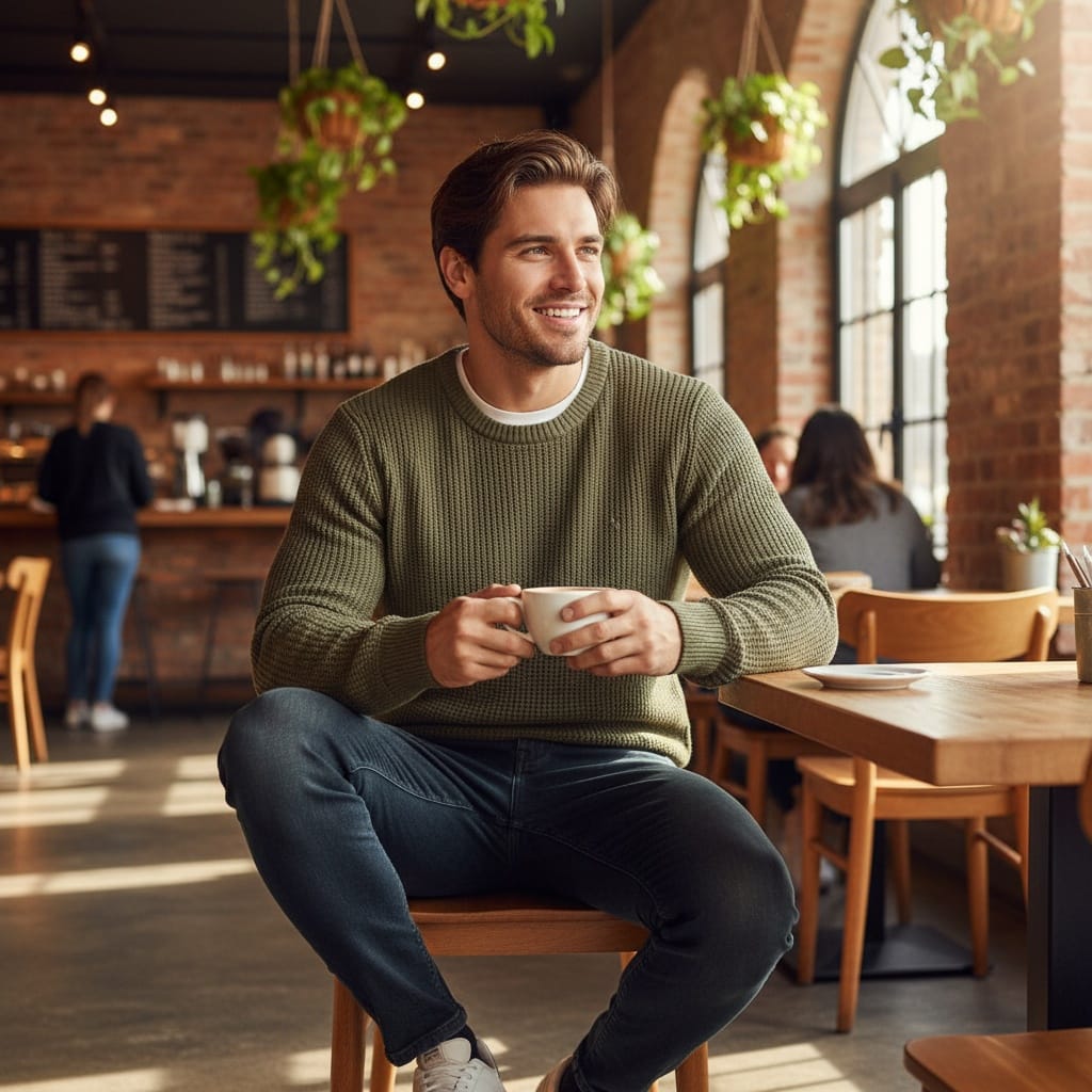 athletic white man coffee shop casual chic 40177877